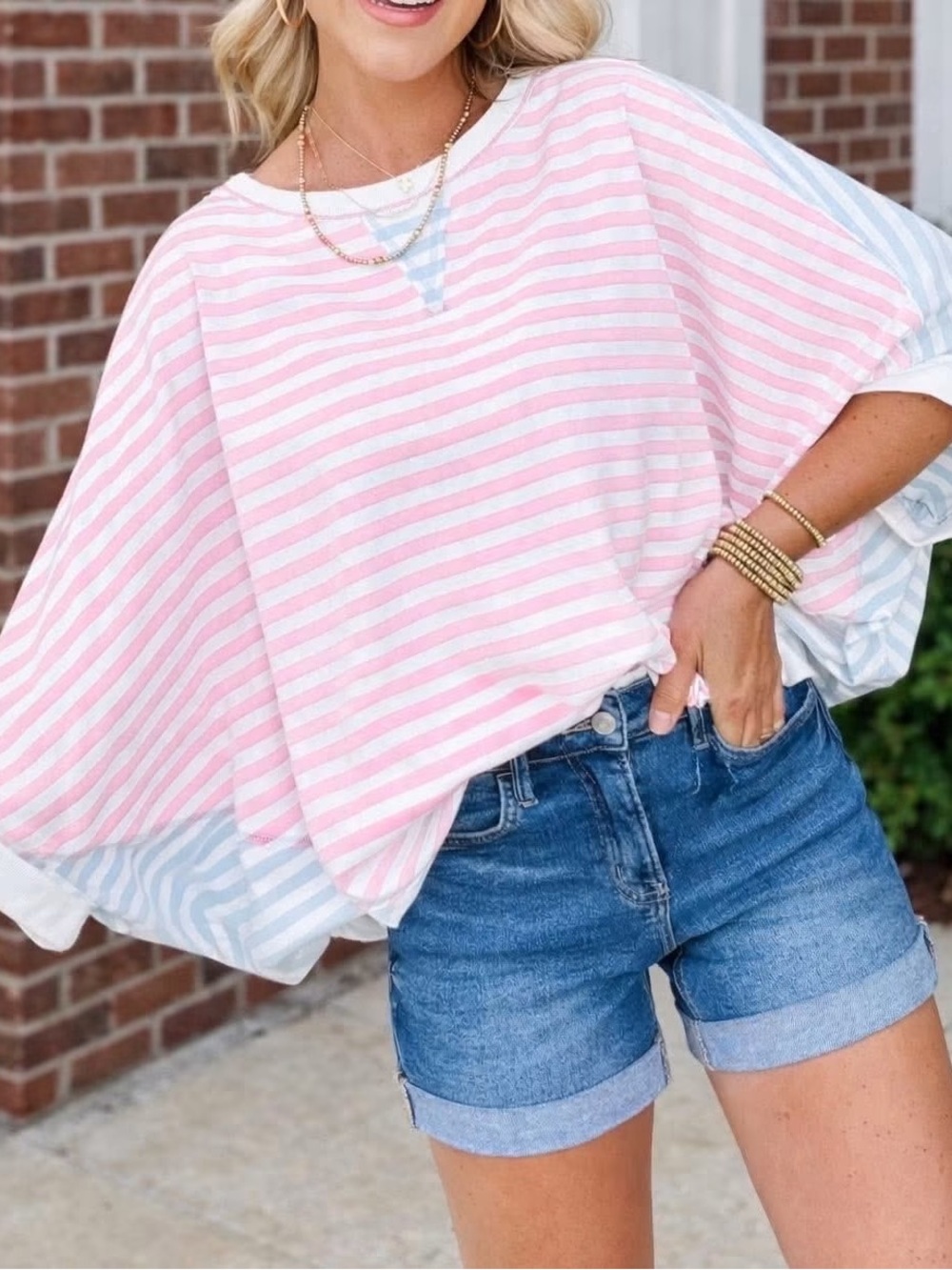 Striped Pink & White Relaxed Tunic Top